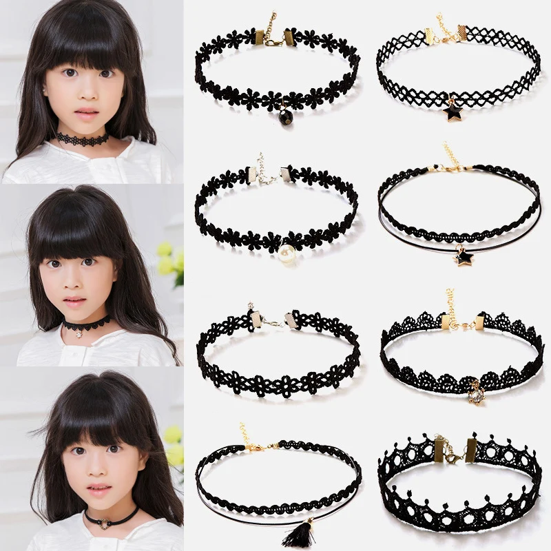 

Sale Black Girls Multilayer Cherry stars Necklace for Children Charming princess Lace Choker Kids Fashion Jewelry