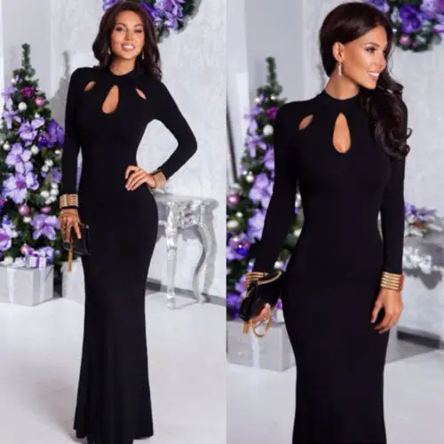 

Female Elegant Maxi Dresses Brief Solid Hole Women Formal Long Shesth Party Dress