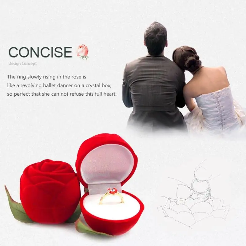 

1 pc Rose Flower Flocking Ring Box Holder Romantic Wedding Propose Engagement Valentine Day Gift Packing Jewelry Case Gift Boxes