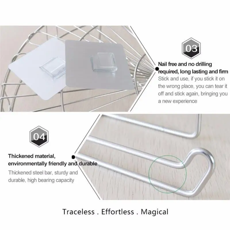 المرحاض المطبخ حامل الورق الملفوف الفولاذ المقاوم للصدأ مرارا قابل للغسل عصا السنانير رف الحمام التخزين اكسسوارات