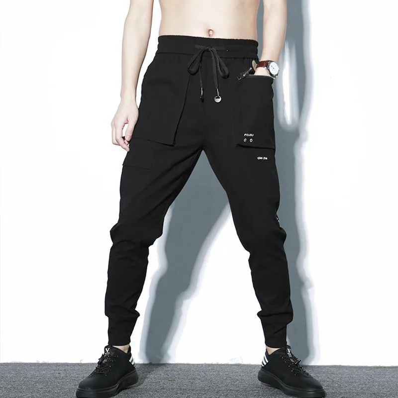 

#2338 High Street Hip Hop Pants Men With Zipper Pockets Summer 2019 Pencil Harem Pants Black Joggers Cotton Parkour Trousers