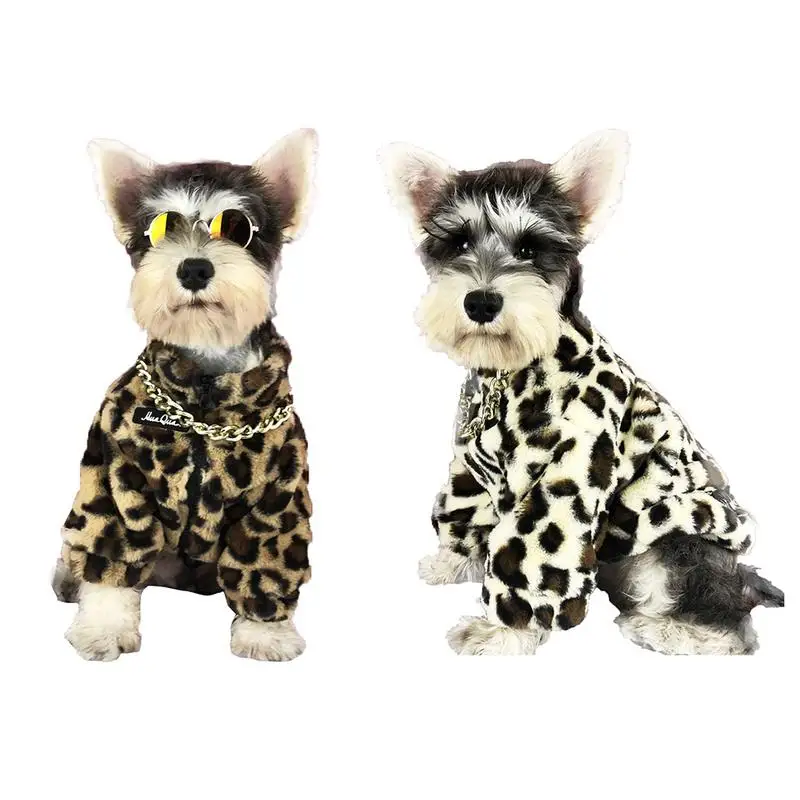 Pet Dog Leopard Print Jacket Coat Zipper Style Thickened Fashionable