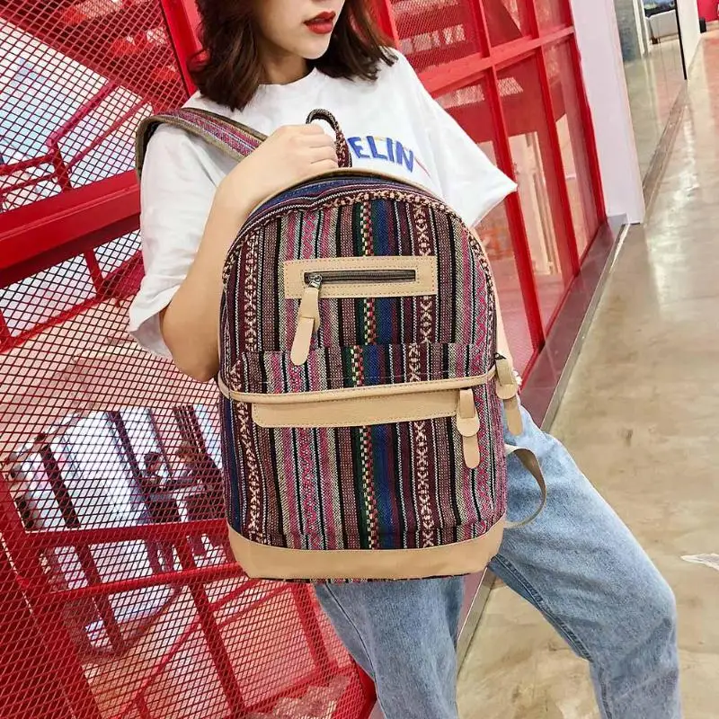 

Women Ethnic Style Canvas Backpacks Female Bohemian Style Beach Holiday Ladies Travel Large Capacity Backpack Casual Rucksack