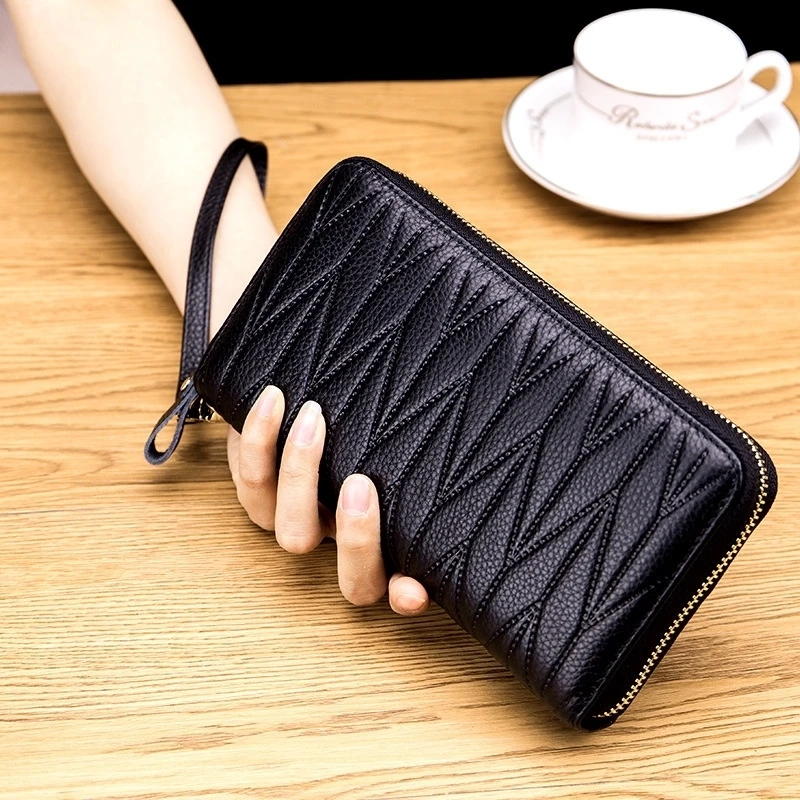 

Wallet Female Long Section Large Capacity Leather Zipper Rfid Ladies Hand Bag Top Layer Cowhide Clip Hand Korean Version