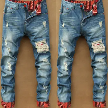 

2018 Autumn New Retro Hole Jeans Men Ankle-Length Pants Cotton Denim Trouser Male Plus Size High Quality