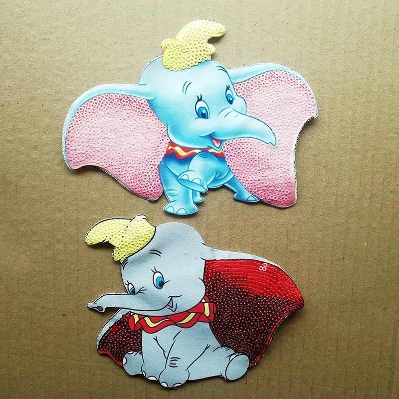 

Exquisite Cartoon Dumbo elephant Iron on Sequined Patcheswholesale Clothing diy Embroidered badges Sew-On Applique Patchworks