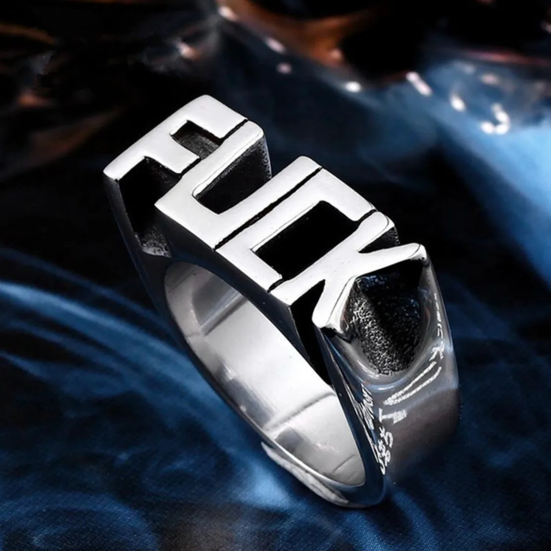 

FntYcm English Letter Funny Large Party Silver Ring Stainless Steel Fashion Digital Rings For Men Jewellery Cocktail Rings 2019