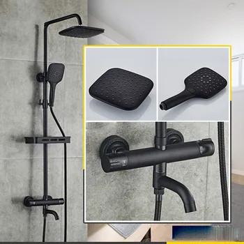 

black thermostatic shower set European black style shower black bath shower set, full copper wall hanging shower