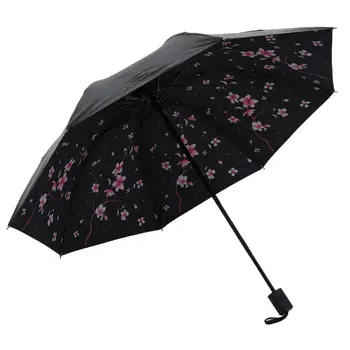 

JEYL Cherry shade Manually 3 fold fold umbrella women Vinyl sun change umbrella after raining