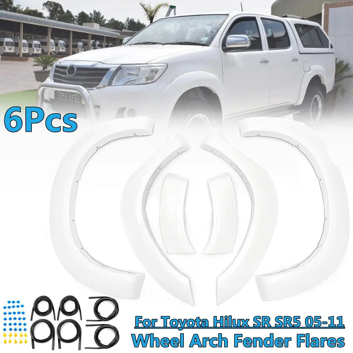 

6Pcs Guards Wheel Arch For Fender Flares Wheel Eyebrow Protector Mudguards For Toyota Hilux SR SR5 2005 2006 2007 08 09 10 2011