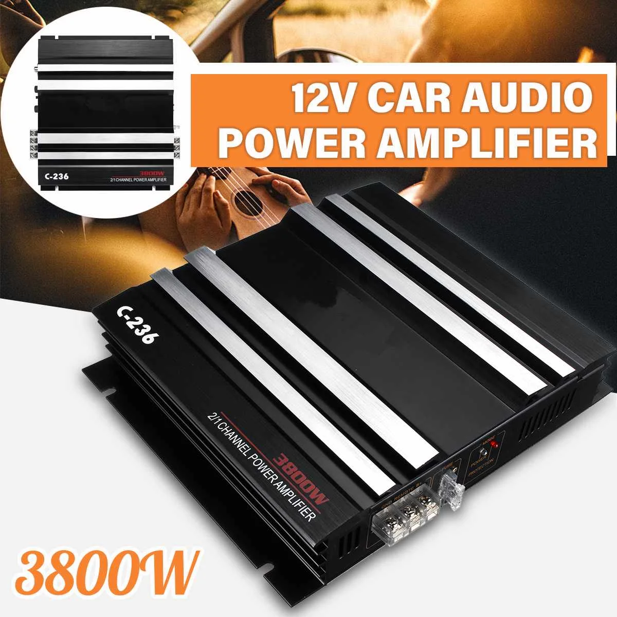 3800W Car Power Amplifier for Subwoofer DC 12V 2 Channel HiFi Bass Car
