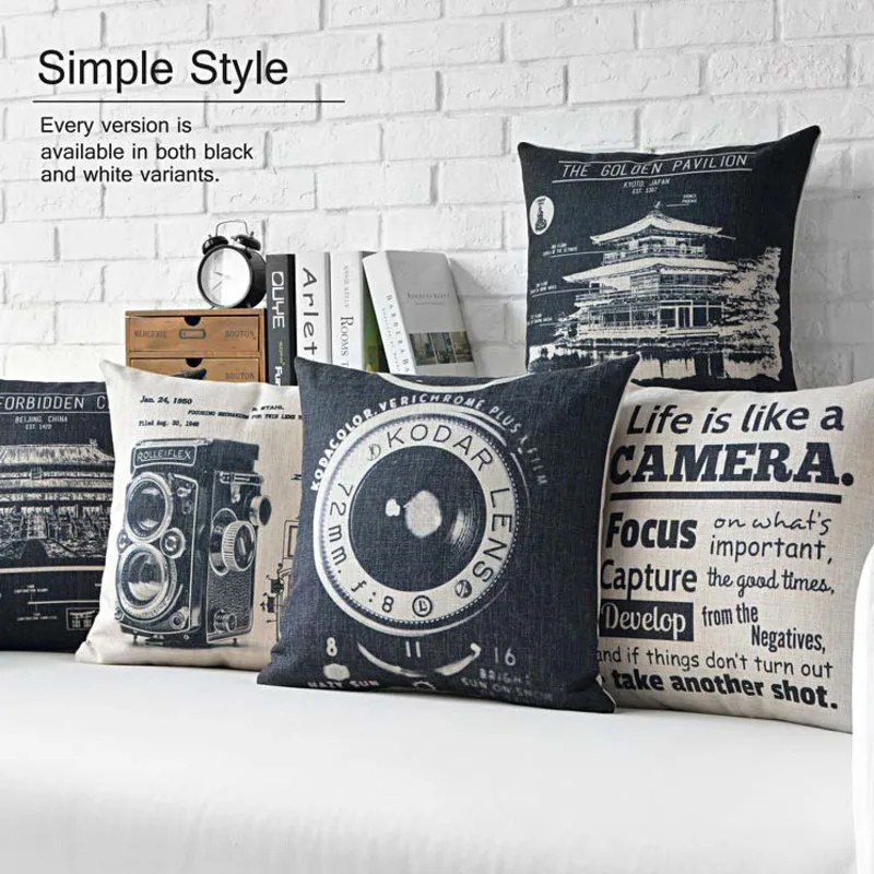 Nordic color Sofas minimalist industrial style Home Decor retro camera Seat cushion pillow cover funda cojin capa de almofada