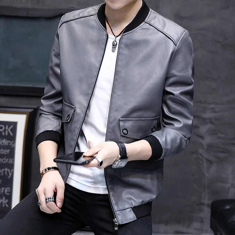 

2018 New Pattern faux Leather hooded jaket Loose Coat men Self-cultivation streetwear tactical Jacket mens clothing bomber