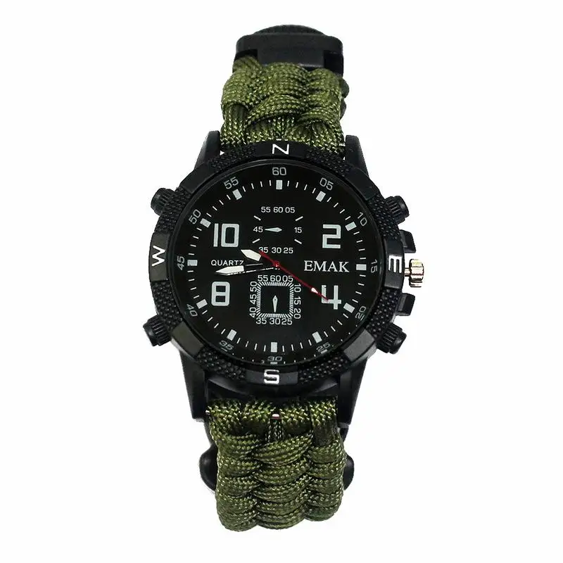 

Rechargeable Outdoor Survival Bracelet Watch Multi-function Tool Whistle Flashlight Reflective Mirror Snap Watch Include Battery
