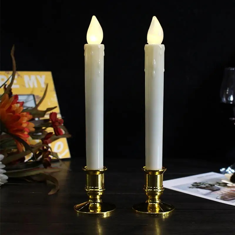 

LED Candle with Gold Holder 2 Set Flameless Flickering Candle Home Wedding Decor Simulation Candle