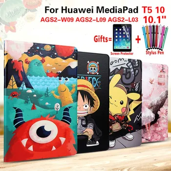 

Fashion Painted Case for Huawei MediaPad T5 10 Cases AGS2-W09 AGS2-L09 AGS2-L03 10.1'' Tablet Flip PU Leather Cover Funda + Flim