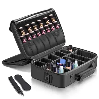 

Makeup Train Case 3 Layers Waterproof Travel Makeup Bag Cosmetic Organizer Kit Artist Storage Case Brush Holder with Adjustabl