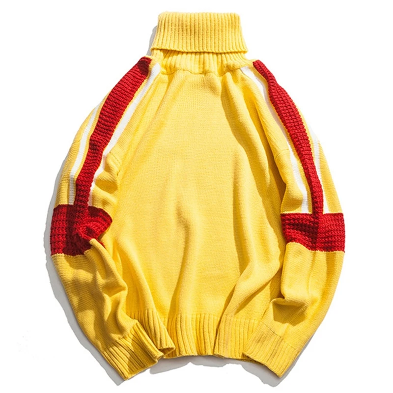 

Patchwork Turtleneck Knitted Sweaters Men Women 2019 Winter Hip Hop Quality Pullover Fashion Streetwear Plus Size Yellow Q307