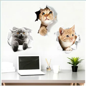 

3D Hole Cute Expression Cat Refrigerator Stickers Bathroom Toilet Stickers PVC Material Wall Sticker