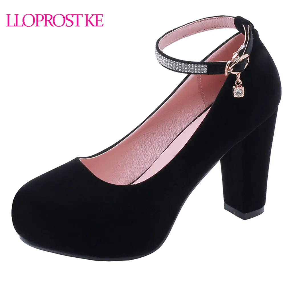 Lloprost ke Spring Women Ankle Strap Dress Shoes High Heels Shoes Platform Pumps Black Lady Shoes Thick Heels zapatos mujer D979