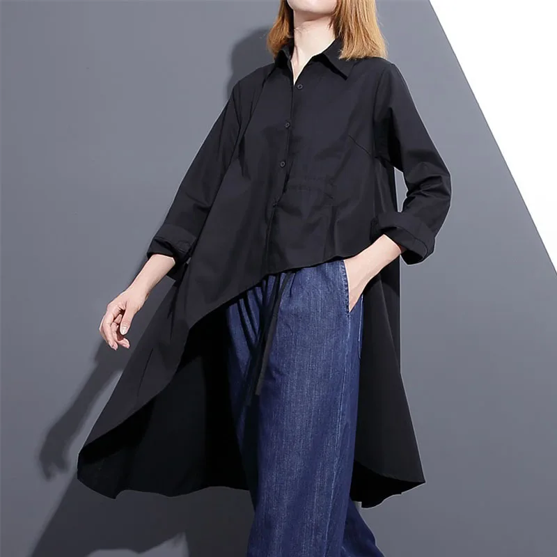 long-women-fashion-new-2019-spring-turn-down-collar-full-sleeve-shirt-female-solid-color-irregular-solid-color-blouse