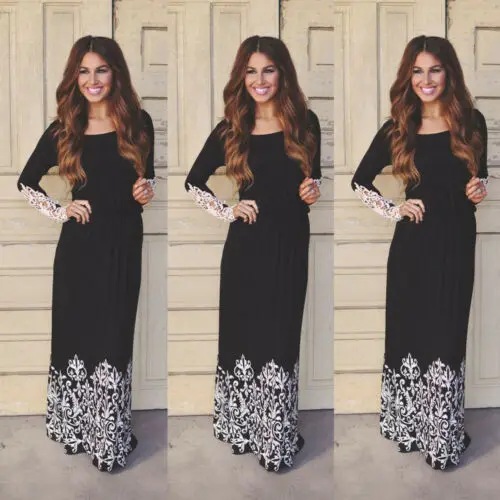 

2019 Women Lace Long Dress Evening Party Formal Club Wear Casual Maxi Dress