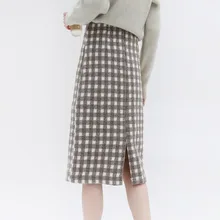 Новая клетчатая юбка Зимняя женская шерстяная юбка винтажная британский стиль килт шерсть шотландская Высокая талия Офисная Женская юбка Vestido Saia PL08