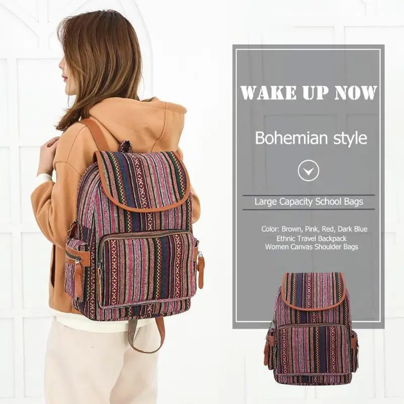 Женский рюкзак в этническом стиле Boho Большой Вместительный холщовый на плечо