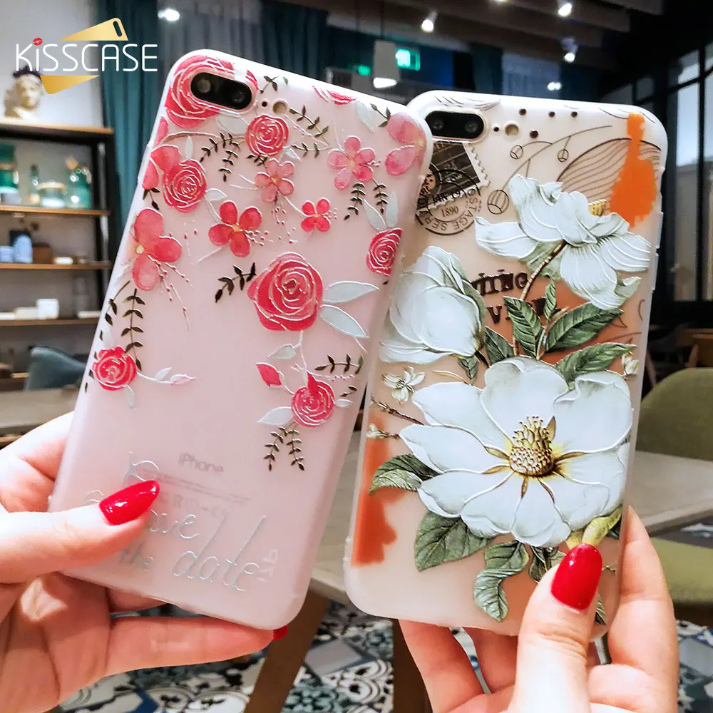 KISSCASE 3D Рельефный цветочный чехол для телефона iPhone 6 6s X XS Max XR силиконовый мягкий 7 8