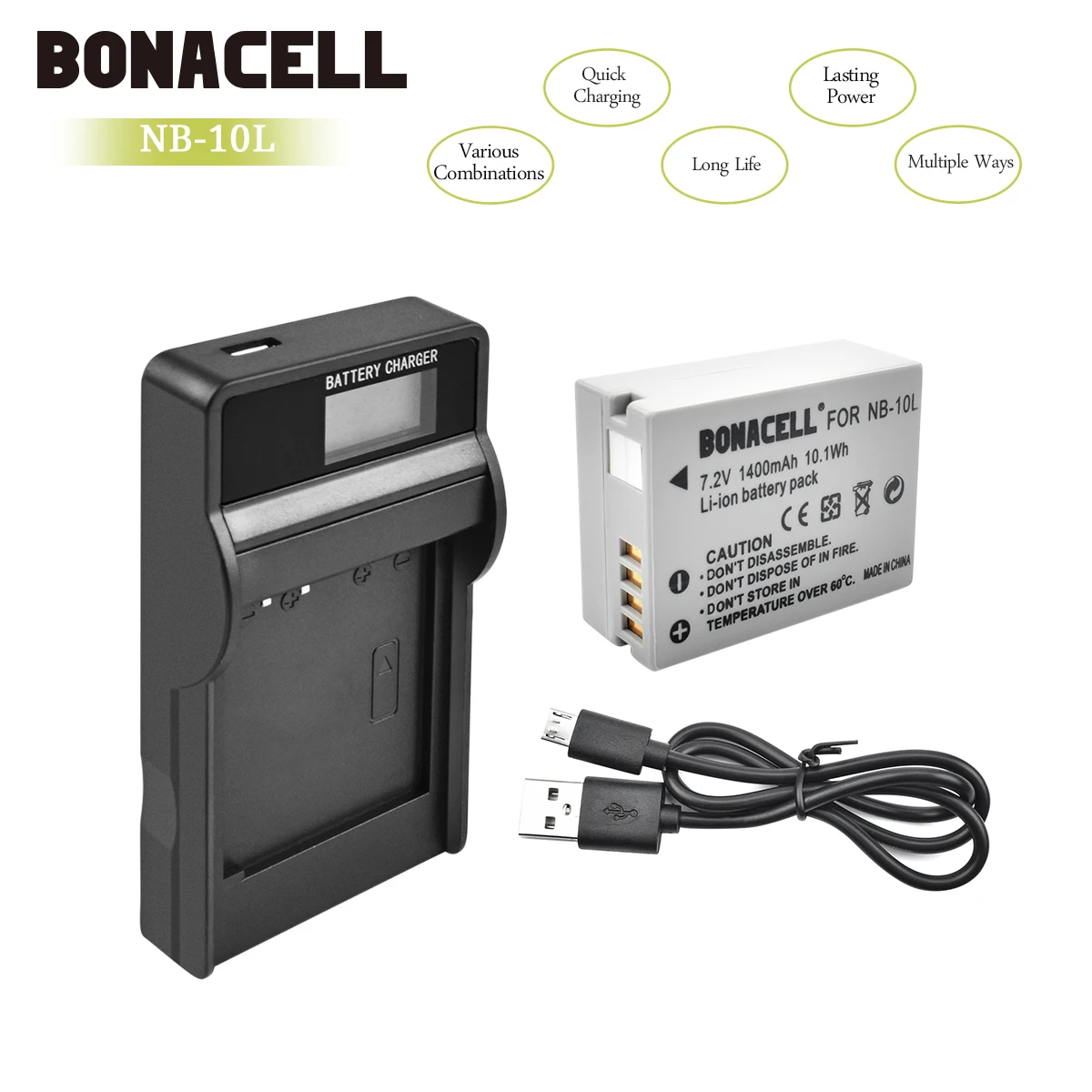 Bonacell 1400 мА/ч, NB-10L NB10L NB 10L Батарейки+ ЖК-дисплей Зарядное устройство для Canon G1X G15 G16 SX40HS SX50HS SX60HS SX40 SX50 SX60 акумуляторная батарея L50