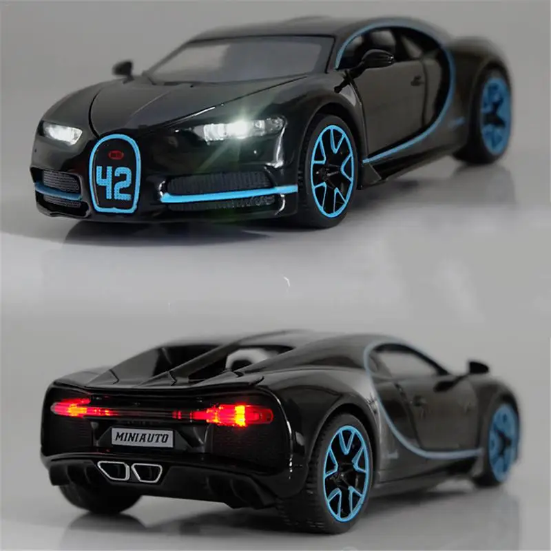 

2019 NEW For 1:32 New Bugatti Alloy Model Sound And Light Pull Back Toy Car With Base Children Birthday Gift