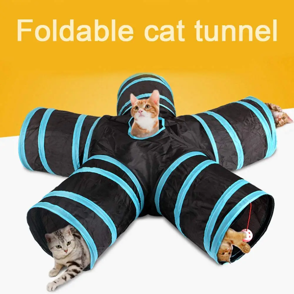 

Cat Tunnel, 5-Way Foldable Pet Toy Tunnel - Rabbit, Cat and Dog Game Pipe - Black blue