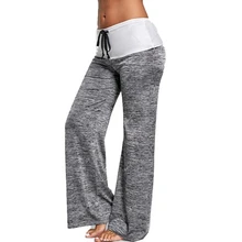 Women Patchwork Sexy Yoga Pants Brand High Waist Elastic Wide Leg Full Pants Lace Up Fitness Loose Dancing Yoga Pant Streetwear elastic waist printed wide leg yoga pants