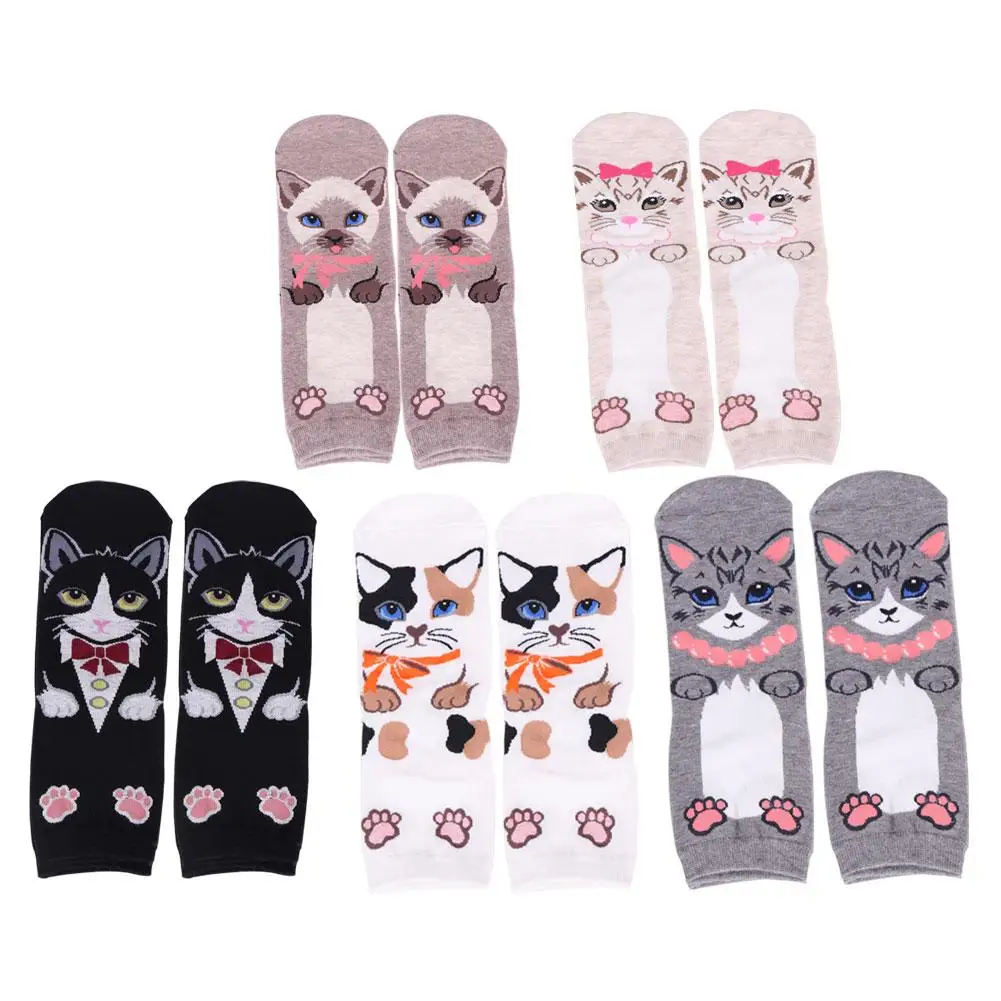 

Cartoon Cat Casual Socks For Women Autumn Winter Style Women's Cartoon Cat Pattern Fashionable Simple Cotton Mid-tube Socks