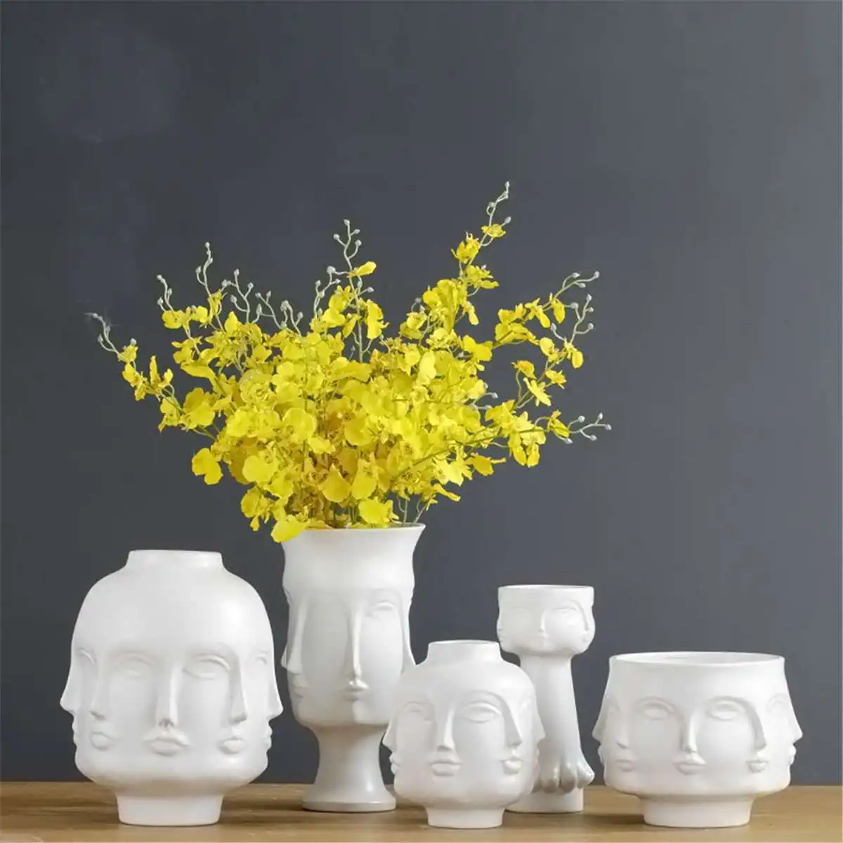 

Nordic Minimalist Ceramic Abstract Vase White Human Face Vases Display Room Decorative Figure Head Shape Vase Flower Ornament