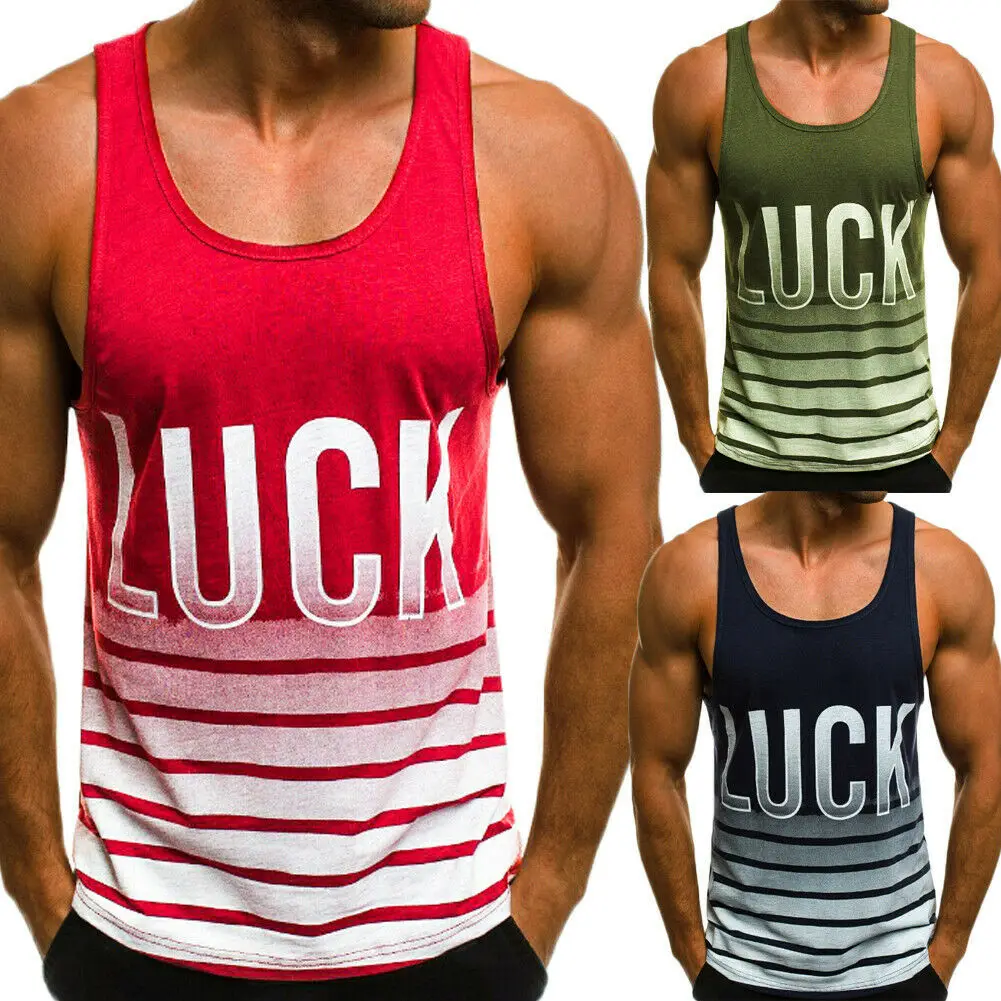 

2019 New Style Fashion Hot Gym Men Sleeveless Top Bodybuilding O Neck Basketball Jerseys Vest Singlet Stripe