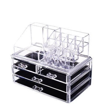 

4 Tier Drawers and 12 Grid Stackable Cosmetics Makeup Organizer and Jewelry Storage Display Box Countertop