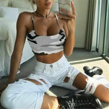 

2019 Women's Camouflage Print Vests Multi colors Short Tank Top Summer Sexy Tank Top Sleeveless Fancy Vest Off Shoulder Camisole