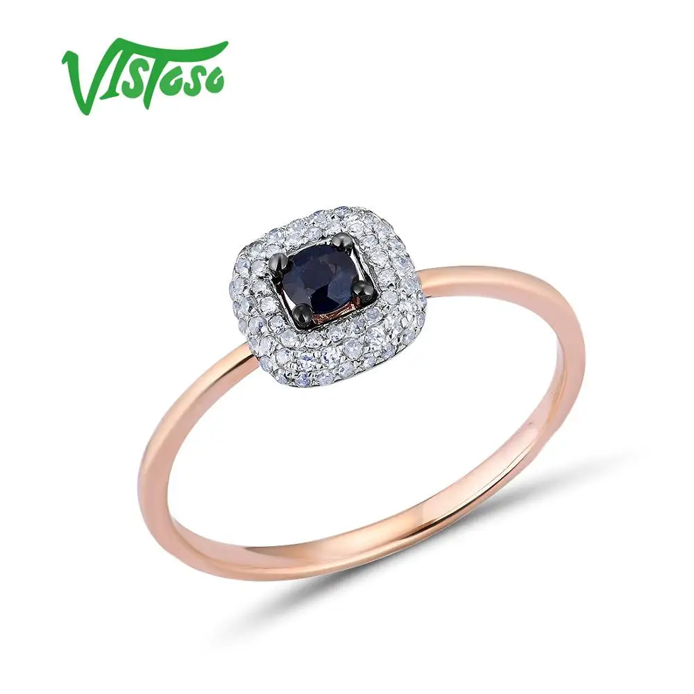 Кольцо VISTOSO Pure 14 K 585 розовое золото для женщин кольцо Сияющие алмазы синий сапфир