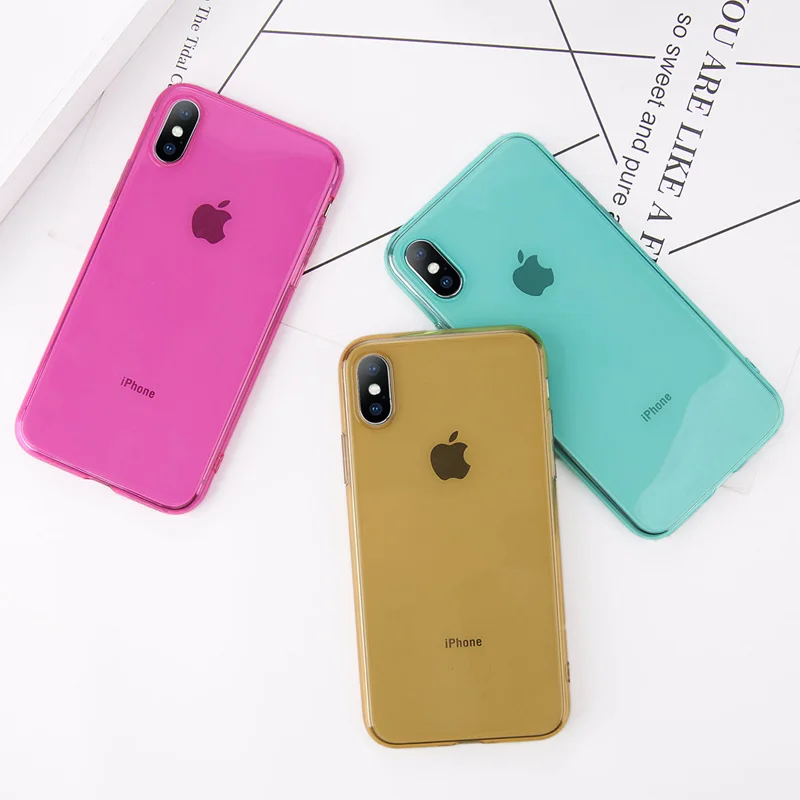 Fundas de teléfono transparentes Ottwn para iPhone 6X6 S 7 8 Plus funda de silicona suave TPU bonito Color caramelo transparente para fundas de iPhone 8 Fundas de teléfono transparentes Ottwn para iPhone 6X6 S 7 8 Plus funda de silicona suave TPU bonito Color caramelo transparente para fundas de iPhone 8