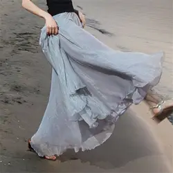 Boho шифоновые женские юбки одноцветное цвет макси юбки для женщин 2019 модные женские туфли пляжные повседневное Сарафан юбка много