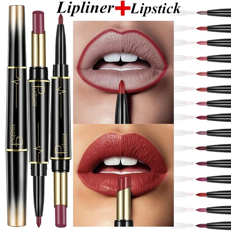 

2In1 Automatic Waterproof Cosmetics Double Ended Lipstick Lipliner Long Lasting Nude Matte Velvet Lipstick Pencil Lot 16 Colors