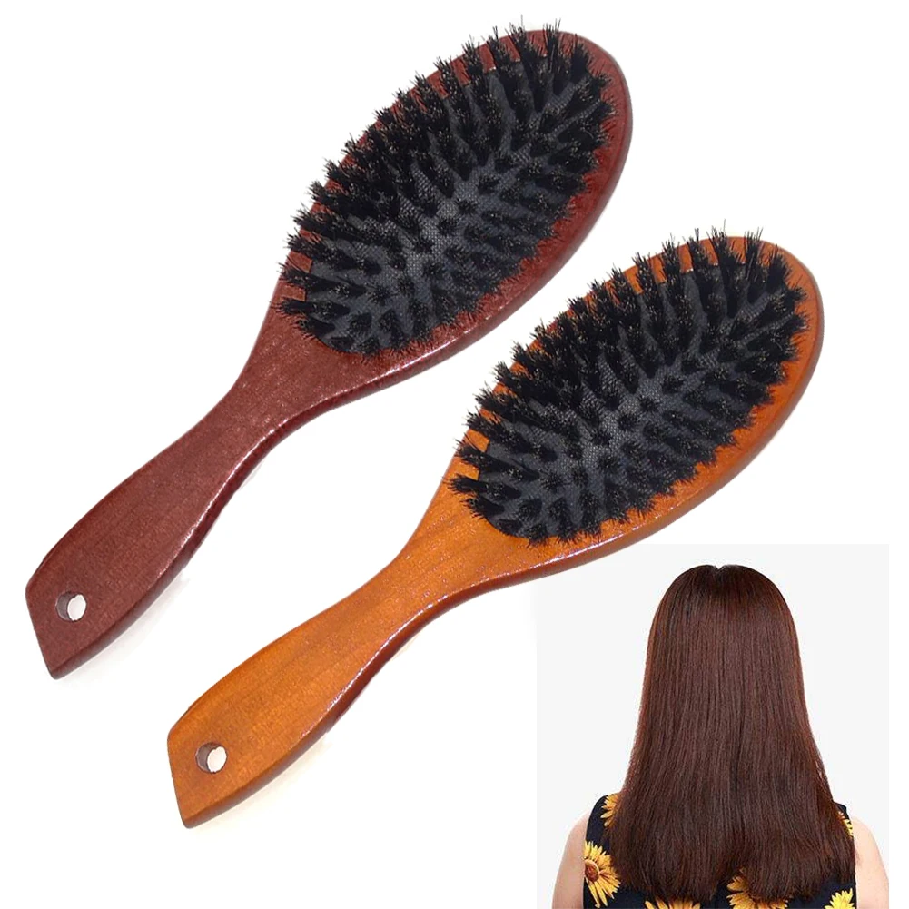 

Boar Bristle Professional Portable Durable Beech Styling Tool Hair Brush Massage Comb Wooden Handle Mini Size Paddle Massage