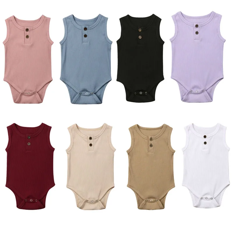 Summer Solid Clothes Newborn Kid Baby Boy Girl Sleeveless Romper Bodysuit Outfit