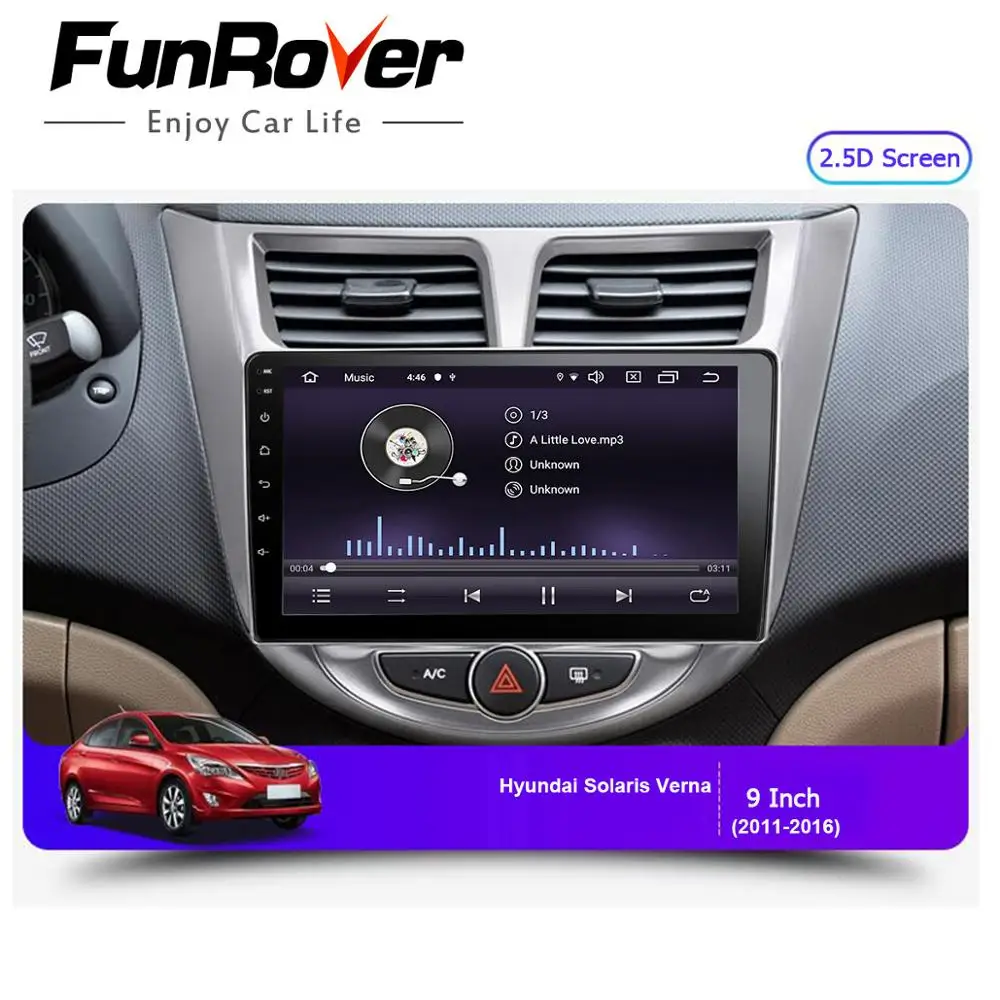 FUNROVER 2.5D+ ips android 9,0 Автомобильная магнитола для hyundai Accent Solaris Verna 2008- Радио dvd НАВИГАЦИЯ RDS BT