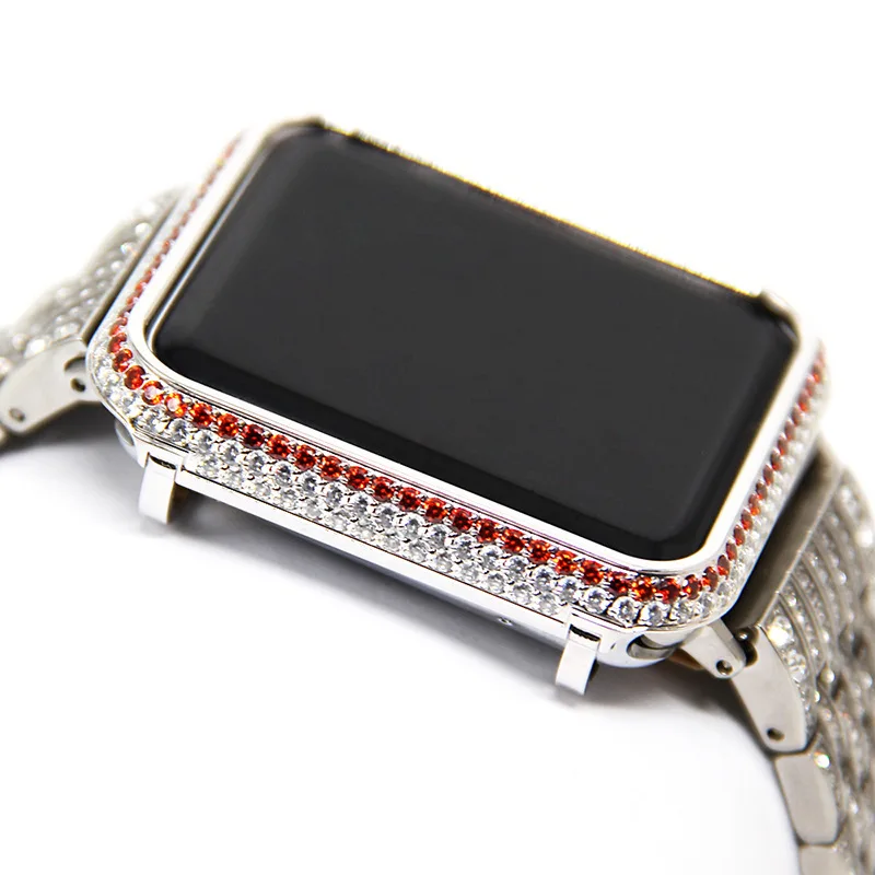 

Diamond framed silver plated with diamond case For Apple Watch 3 2 1 42mm 38mm Strap Iwatch cover Protector Watch Accessories