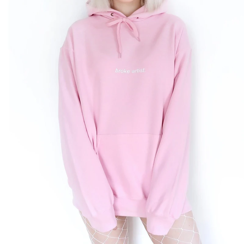 

Broke Artist Baby Pink Hoodie Women Causal Sweatshirt Tumblr Inspired Aesthetic Pale Pastel Grunge Aesthetics 90s Art Jumpers