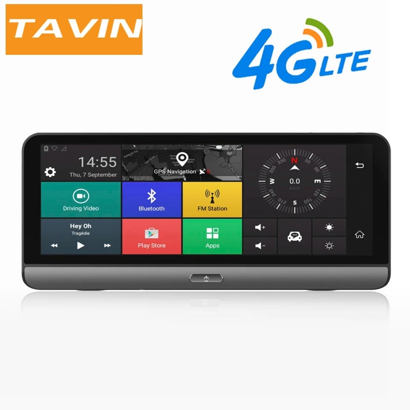 

TAVIN 3G /4G Car DVR Camera Supported plus 8.0 inch Android 5.1 GPS BT Dash Cam Registrar Video Recorder with two cameras