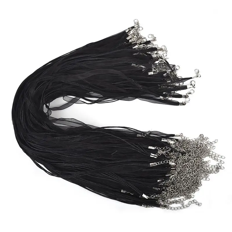 

10pcs 45cm Necklace Rope Organza Ribbon Wax Cord With Lobster Clasp Jewelry Making DIY Findings 13 Colors String Cord