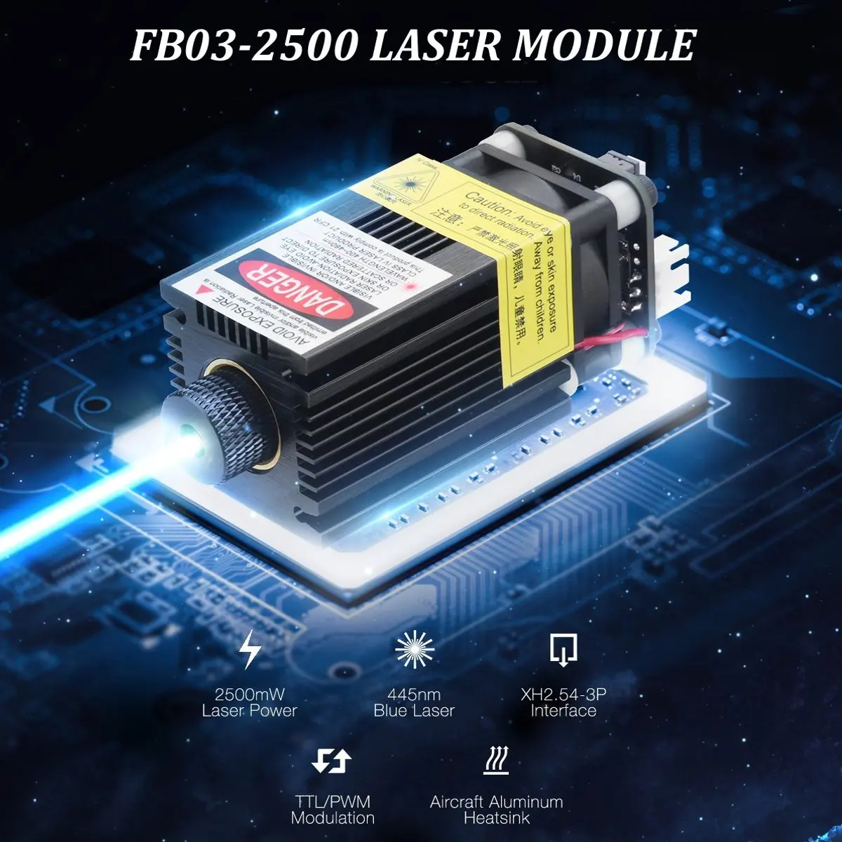 

FB03-2500 2500mW 445nm Blue Laser Module 2.54-3P TTL/PWM Modulation DIY Engraver for EleksMaker